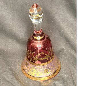 Cranberry Art Glass Bell Gold Enamel Bohemian Style